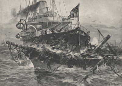 Un hombre de guerra estadounidense destruyendo restos en el Atlántico de Stoewer Willy